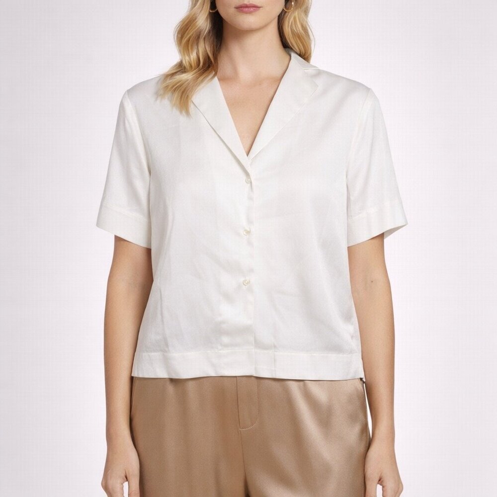 kes nyc dvory 100% Silk short sleeve relax fit button down blouse top size small